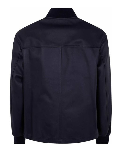 Desa Nineteenseventytwo Blue Leather Patch Pocket Bomber Jacket for men