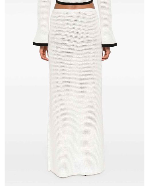 Self-Portrait White Sequinned Pointelle-Knit Maxi Skirt