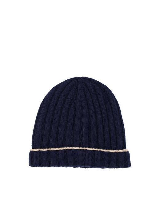 Brunello Cucinelli Blue Cashmere Beanie for men
