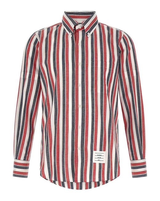 Thom Browne Red Striped Button-Down Shirt for men