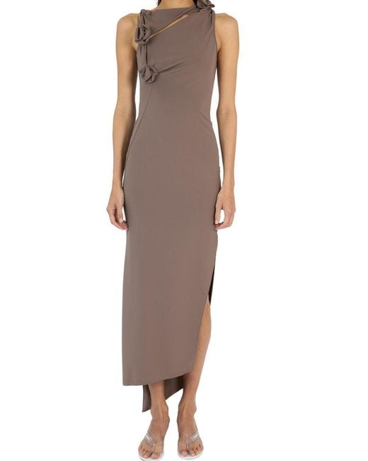 Coperni Brown Asymmetric Flower Dress