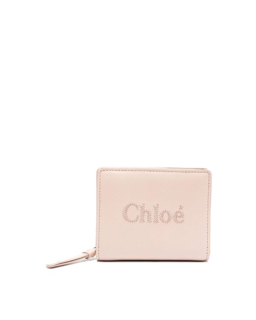 Chloé Pink Embroidered Leather Wallet