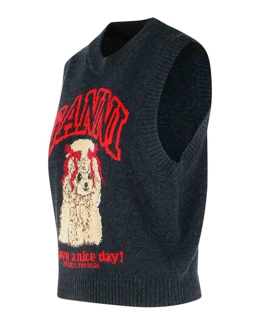 Ganni Black Wool Blend Vest