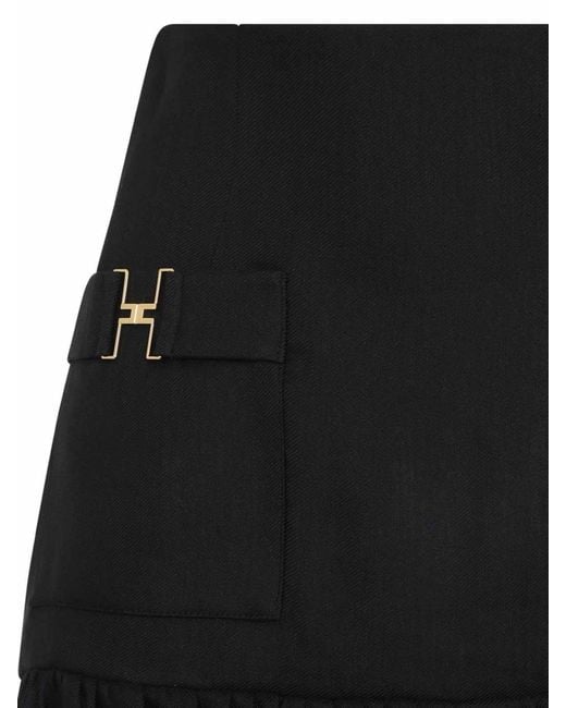 Elisabetta Franchi Black Linen Blend Skirt With Jewel Details