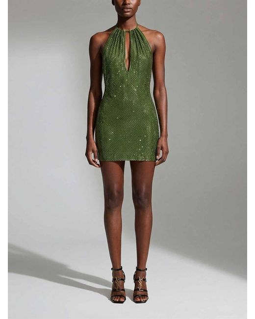 Self-Portrait Green Rhinestone Mini Dress