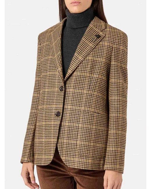 Lardini Brown Single-Breasted Houndstooth Jacket