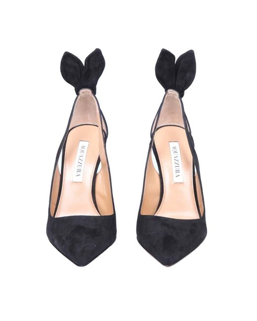 Aquazzura Black Bow Tie 105 Suede Pumps