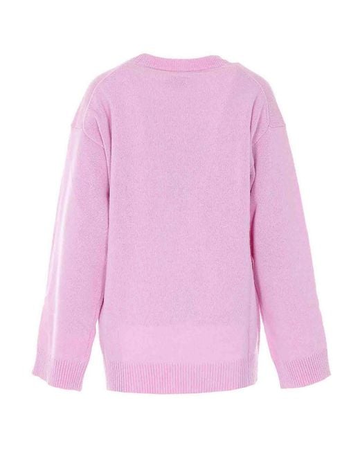 Ganni Pink Graphic Wool Sweater