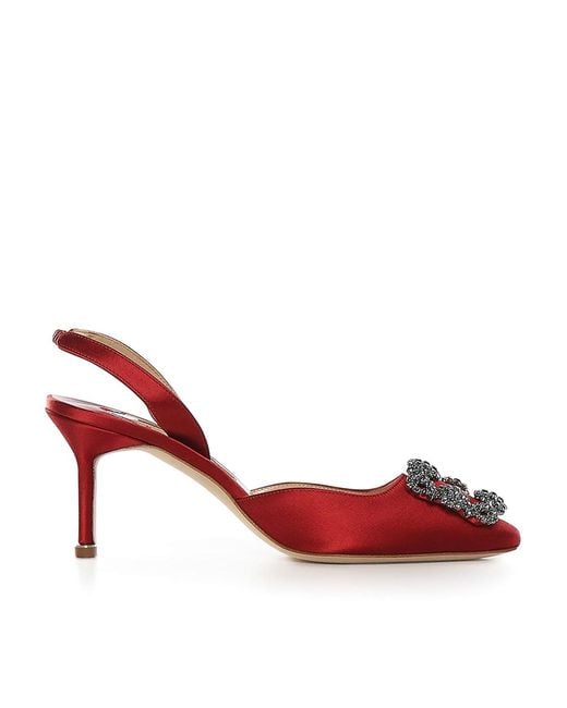 Manolo Blahnik Red Hangisli Satin Slingback