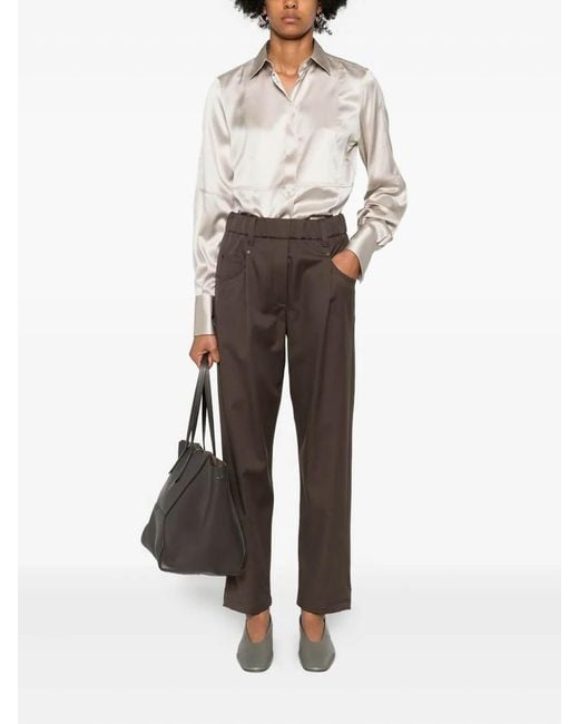 Brunello Cucinelli White Satin Shirt With Monili