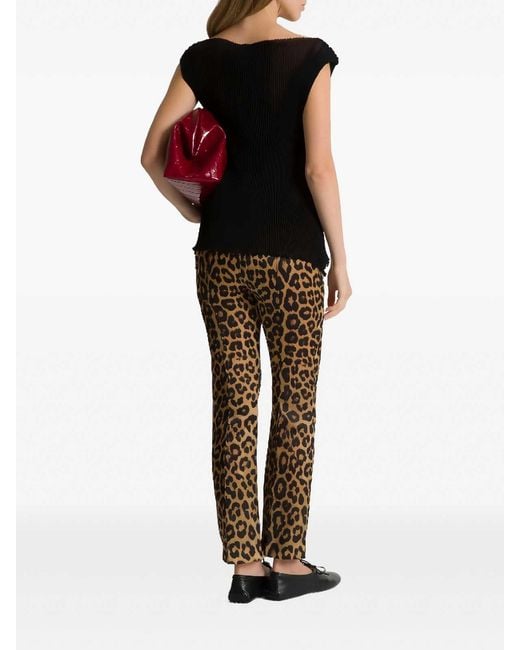 Alberta Ferretti Brown Straight Silk Organza Leopard-Print Trousers