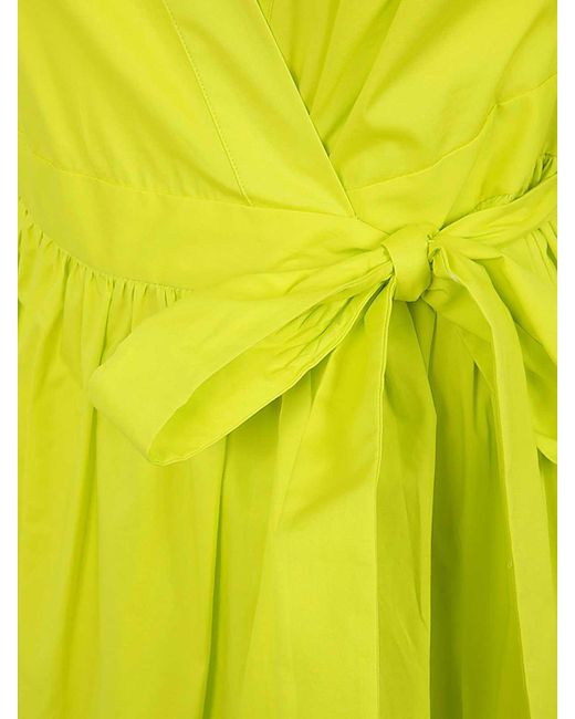 Twin Set Yellow Baloon Sleeve Belted Dress With Flounce