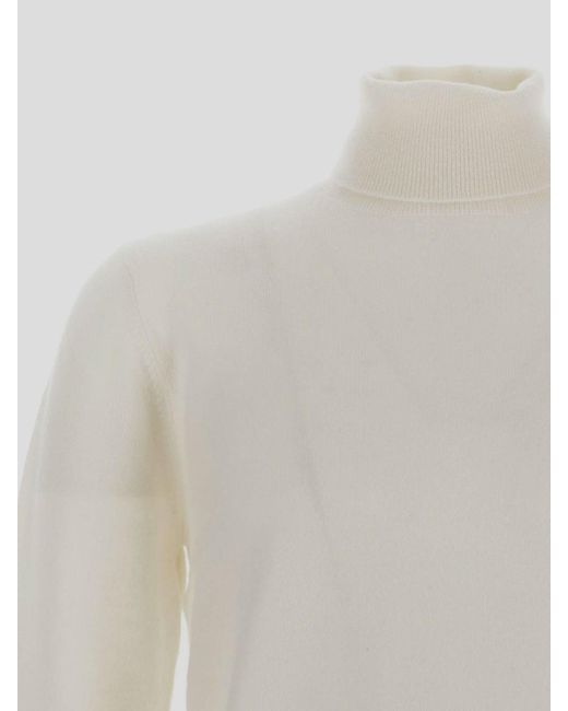 Laneus White Knit Sweater In Milk With Turtleneck for men