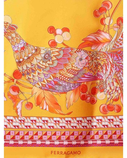 Ferragamo Orange Printed Silk Scarf