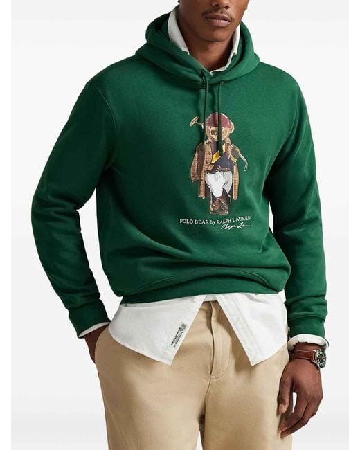 Polo Ralph Lauren Green Hoodie With Printed Bear for men