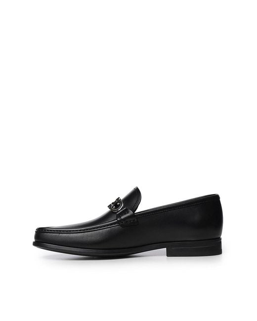 Ferragamo Black Leather Gancini Loafer for men