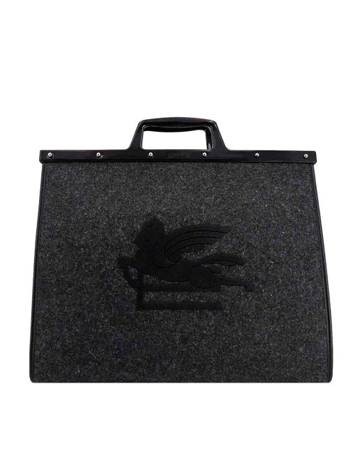 Etro Black Wool Handbag With Embroidered Logo for men