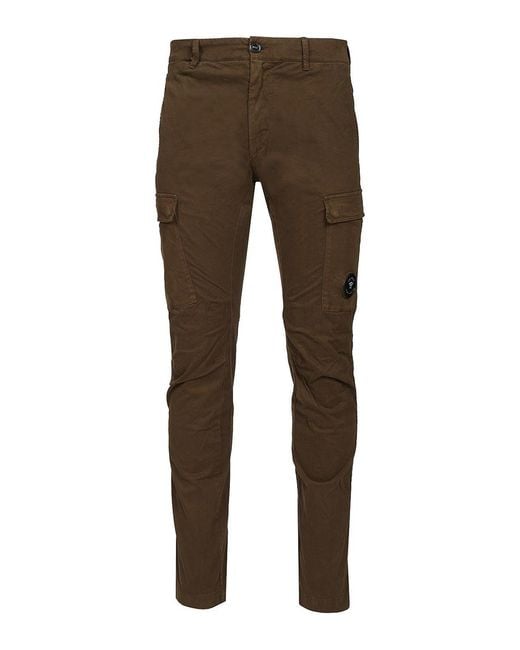 C P Company Brown Cargo Trousers Made Of Stretch Cotton Satin for men