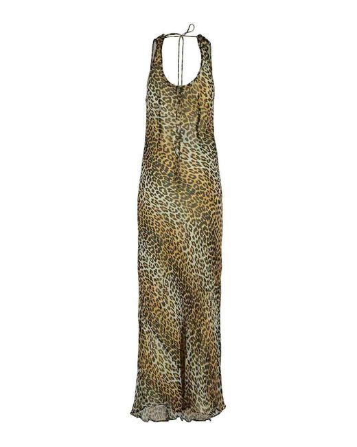 Ganni Green Leopard Print Viscose Long Dress