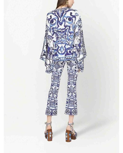 Dolce & Gabbana Blue Majolica Print Cropped Pants