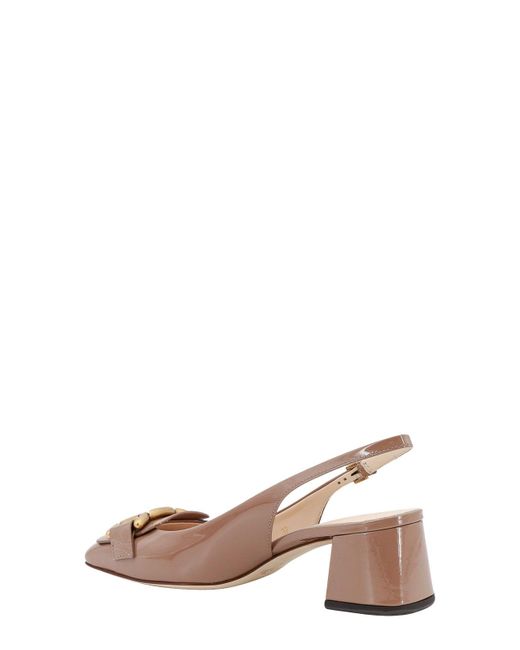 Tod's Brown Patent Leather Slingback With Frontal Logo