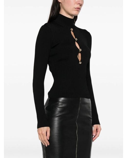Self-Portrait Black Ribbed Knit Long-Sleeve Top