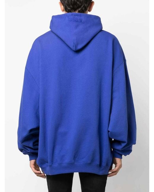 Vetements Blue Logo-Print Cotton Hoodie for men