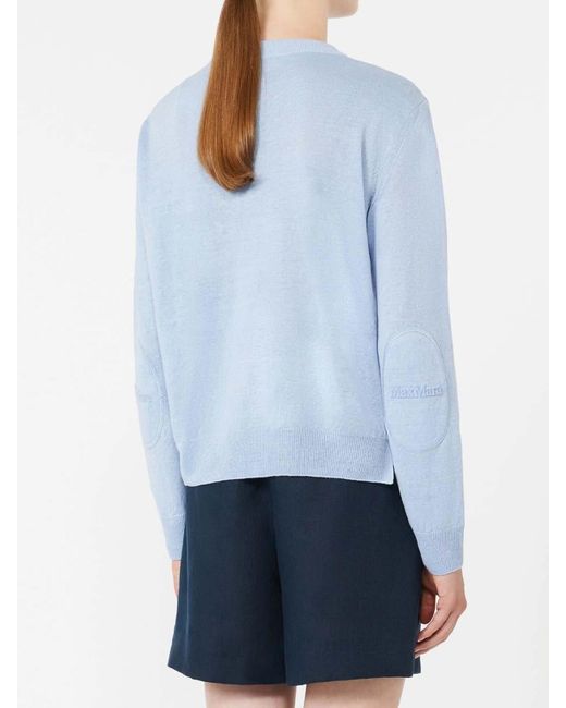 Max Mara Blue Linen Yarn Crew Neck Sweater
