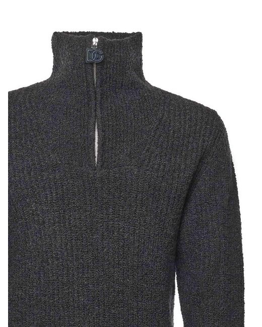 Dolce & Gabbana Gray High-Neck Zip-Up Sweater for men