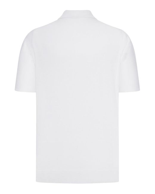 Kiton White Solid Color Cotton Knitted Polo Shirt for men