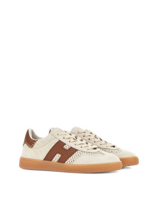 Hogan Brown Low-Top Calfskin Leather Sneakers With Accents