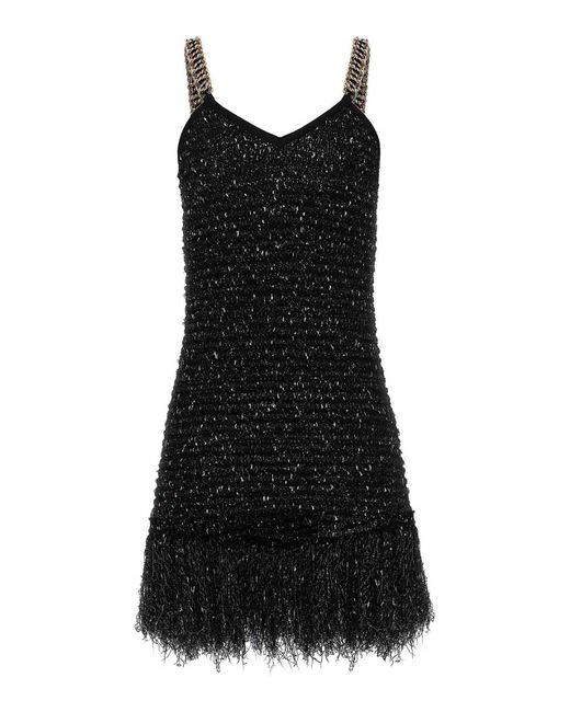 Balmain Black Fringed Lurex Tweed Dress