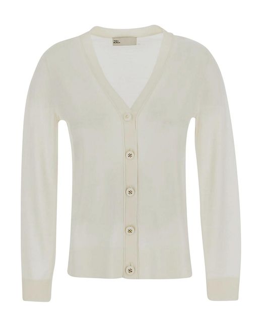 Tory Burch White Wool And Silk Blend Cardigan
