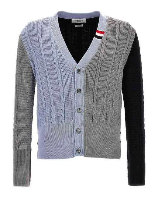 Thom Browne Gray Funmix Cable Cardigan for men