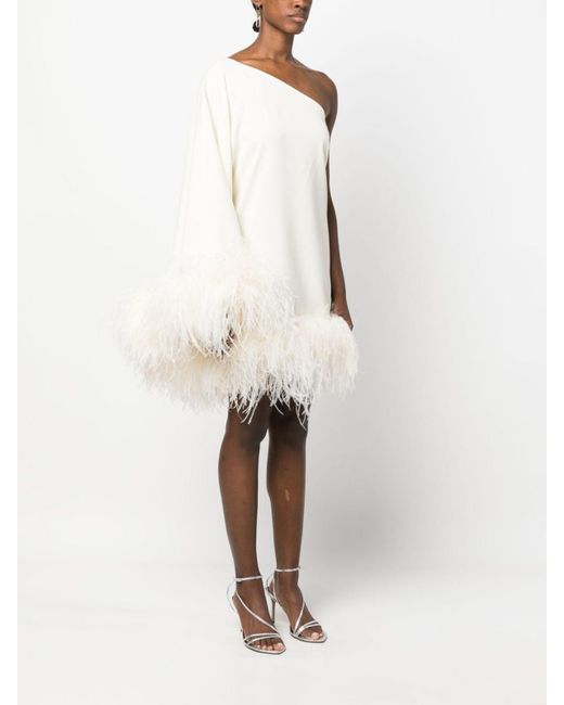 ‎Taller Marmo White Feather-trimmed Crepe Mini Dress