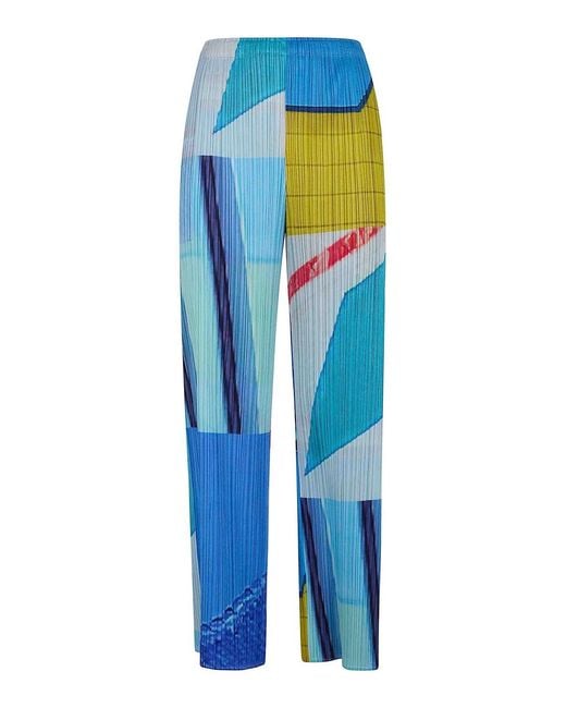 Pleats Please Issey Miyake Blue City Collage Trousers