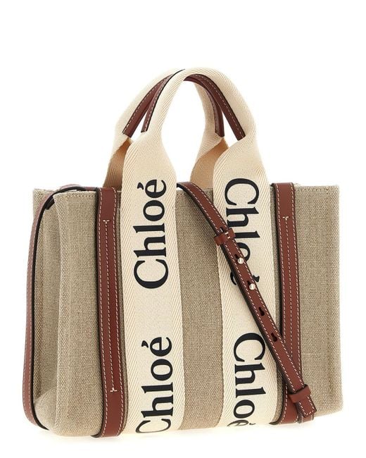 Chloé Natural Woody Small Linen Tote Bag