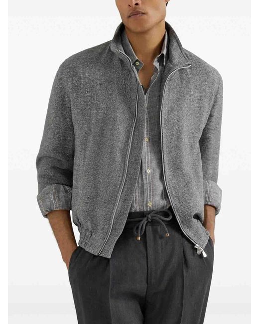 Brunello Cucinelli Gray Hopsack Jacket for men
