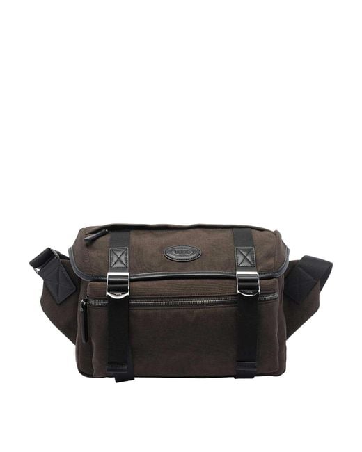 Tod's Black Leather And Fabric Crossbody Bag for men
