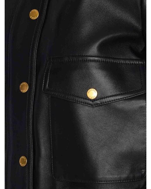 Michael Kors Black Leather Jacket With Epaulettes
