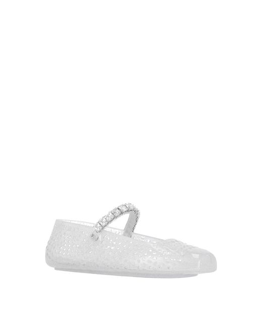 Jimmy Choo White Square Toe Ballerinas With Crystal Strap