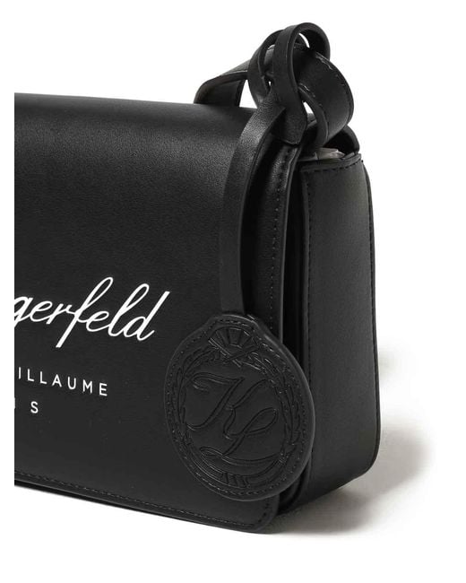 Karl Lagerfeld Black Hotel Karl Flap Shoulder Bag Tech Leather
