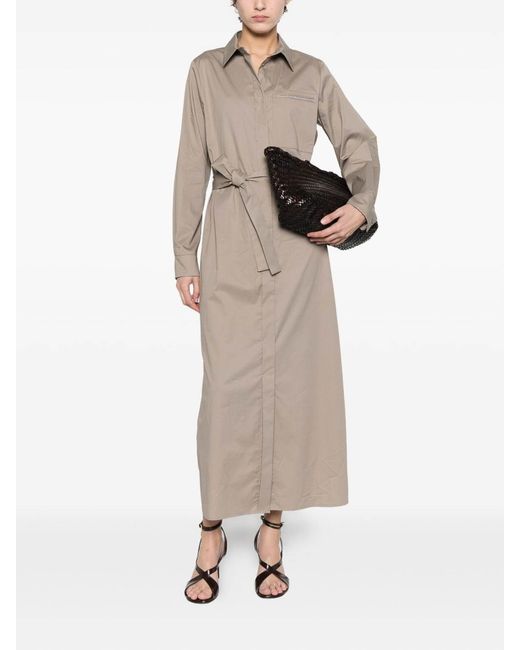 Peserico Natural Taupe Dress With Waist Belt