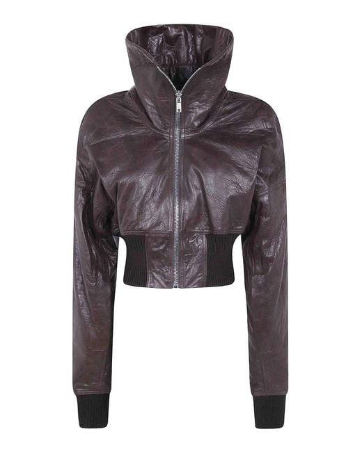 Rick Owens Brown Dracuflight Cropped Leather Bomber