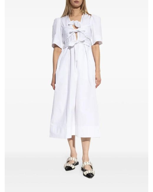Ganni White Washed Tie Strap Midi Dress