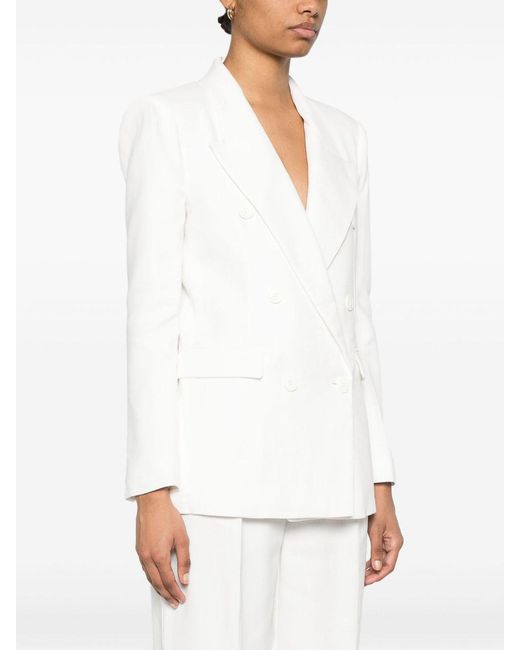 Elisabetta Franchi White Linen Blend Double-Breasted Jacket