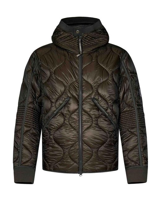 C P Company Gray Khaki Quilted Nylon Down Jacket for men