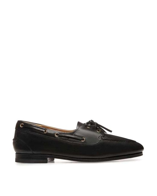 Bally Black Leather Moccasins With Lace-Up Detailing And Debossed Logo for men