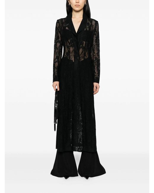 Norma Kamali Black Lace Long Coat