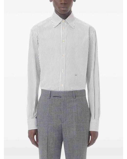 Valentino Garavani Gray Vlogo Embroidered Striped Cotton Poplin Shirt for men